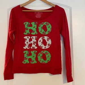 Christmas Holiday Ho Ho Ho Long Sleeve Short Juniors Medium Red Green White